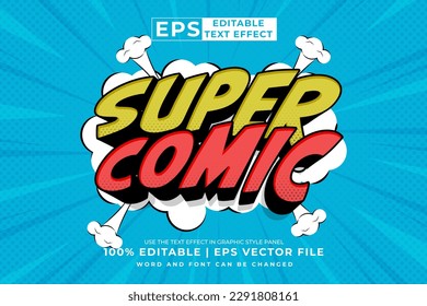 Editable text effect - super comic 3d cartoon template style premium vector