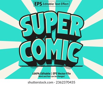 Editable text effect Super comic 3d template style premium vector