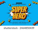 Editable text effect Super Hero 3d Cartoon Cute template style premium vector