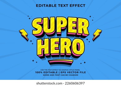 Editable text effect Super Hero 3d Traditional Cartoon template style premium vector