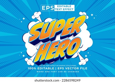 Editable text effect - Super Hero 3d Cartoon Cute template style premium vector