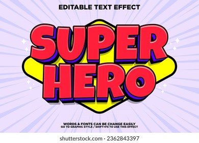 Editable text effect Super hero. 3d bold Cartoon template style. Comic title typography