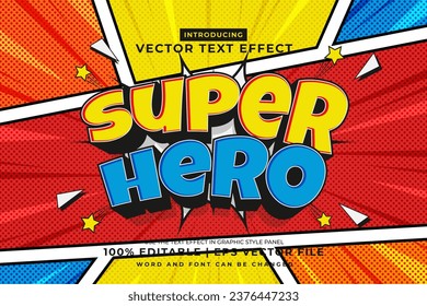 Editable text effect Super Hero 3d cartoon template comic style premium vector