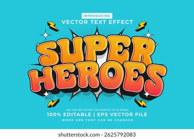 Efeito de texto editável Super Hero 3d Cartoon estilo cômico vetor premium