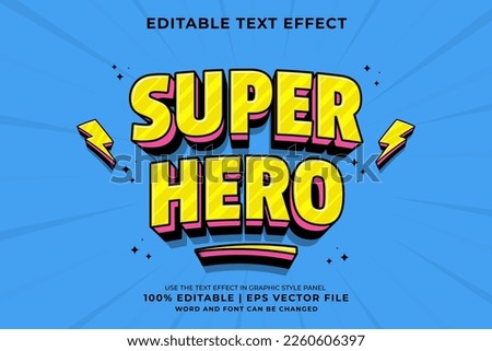 Editable text effect Super Hero 3d Traditional Cartoon template style premium vector