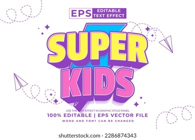 Editable text effect - Super Kids 3d Cartoon template style premium vector