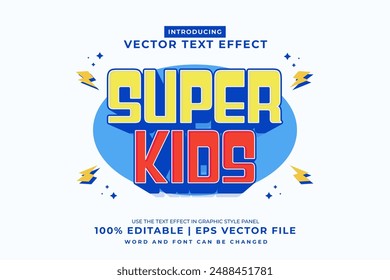 Editable text effect Super Kids 3d Cartoon template style premium vector
