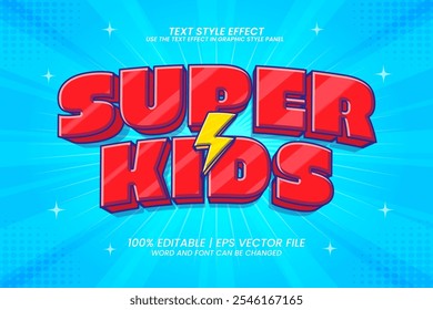 Efecto de texto editable Super Kids 3D estilo de dibujos animados