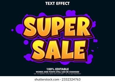 Editable text effect super sale. street art graffiti template with bubble