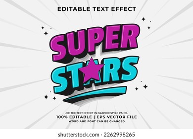 Editable text effect Super Stars 3d Cartoon template style premium vector