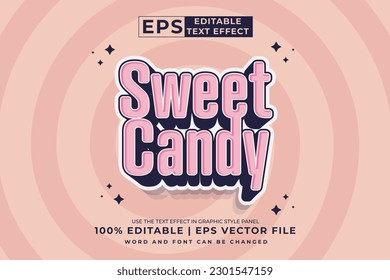 Editable text effect Sweet Candy 3d Cartoon Cute template style premium vector