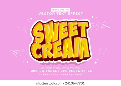 Efecto de texto editable Sweet Cream 3d estilo de plantilla de dibujos animados premium vector