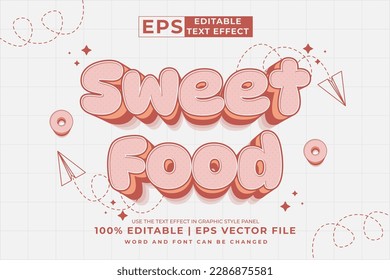 Editable text effect - Sweet Food 3d Cartoon template style premium vector