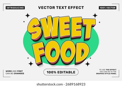 Editable text effect Sweet Food 3d Cartoon template style premium vector