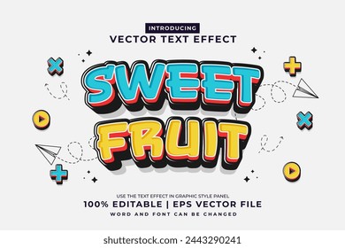 Efecto de texto editable Sweet Fruit 3d Dibujos animados Lindo estilo de plantilla premium vector