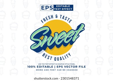 Editable text effect Sweet logo 3d Cartoon Cute template style premium vector