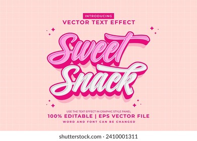 Efecto de texto editable Sweack Snack 3d estilo de plantilla de caricatura vector premium