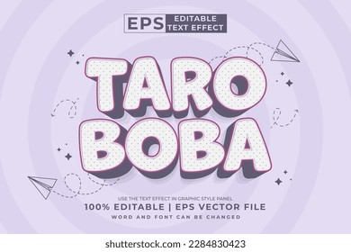 Editierbarer Texteffekt taro boba 3d Cartoon cute Art Premium Vektorgrafik