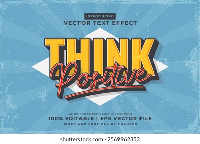 Editable text effect Think Positive 3d Retro template style premium vector