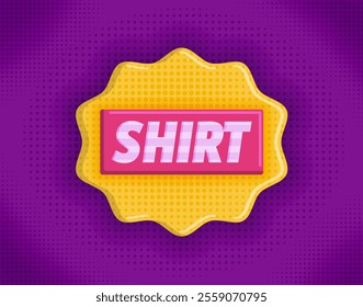 Editable text effect for thrift clothing store with cartoon comic 90's magazine vibe, featuring vintage retro striped halftone design in purple and yellow. Ideal for fashion, t-shirts, posters