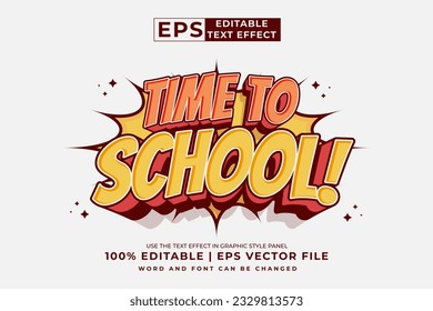 Editable text effect Time To School 3d Cartoon template style premium vector