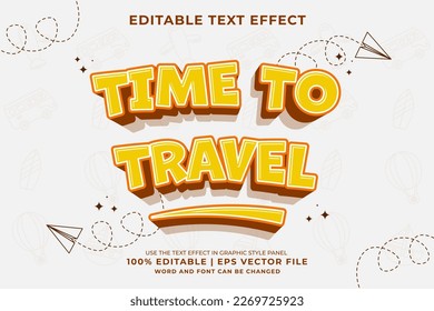 Editable text effect Time To Travel 3d cartoon template style premium vector