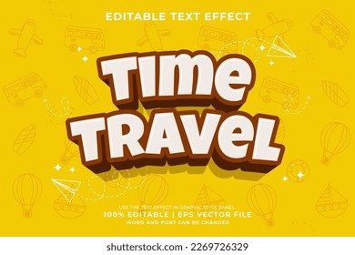 Editable text effect Time Travel 3d cartoon template style premium vector