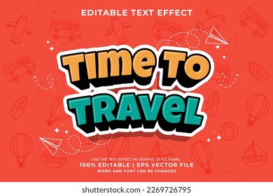 Editable text effect Time To Travel 3d cartoon template style premium vector