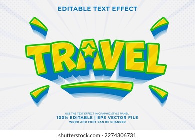 Editable text effect Travel 3d cartoon template style premium vector