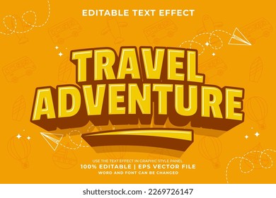 Efecto de texto editable Viaje Aventura 3d estilo de plantilla de caricatura premium vector