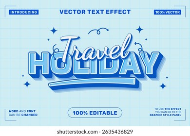 Editable text effect Travel Holiday 3d Cartoon template style premium vector