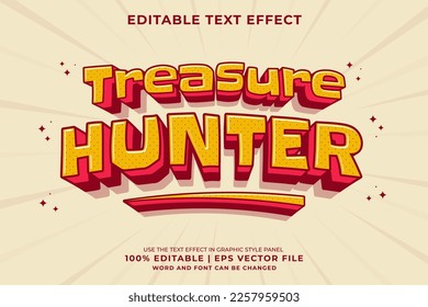 Editable text effect - Treasure Hunter 3d Traditional Cartoon template style premium vector