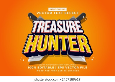 Editable text effect Treasure Hunter 3d Cartoon Cute template style premium vector