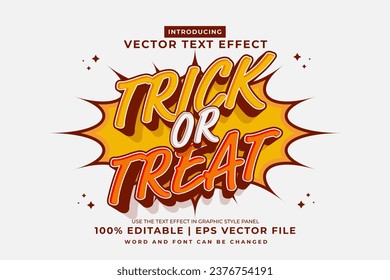 Efecto de texto editable Trick or Treat 3d estilo de caricatura Premium vector