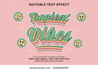 Editable text effect Tropical Vibes 3d Traditional Cartoon template style premium vector