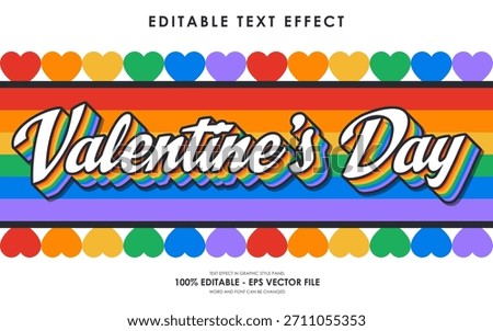 Editable text effect for Valentine's Day with LGBTQ+ rainbow heart. Customizable vector file for creating unique designs and messages of love and equality.