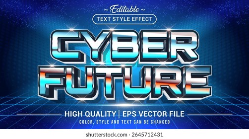 Editable text effect vector with Cyber Future theme in sleek futuristic style – perfect for sci‑fi designs, technology branding, digital posters, and modern user interface graphics