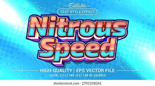 Vetor de efeito de texto editável "Velocidade nitrosa" com um estilo de corrida rápido, negrito e futurista. Perfeito para jogos de carro, cartazes de automobilismo e projetos com tema de adrenalina.