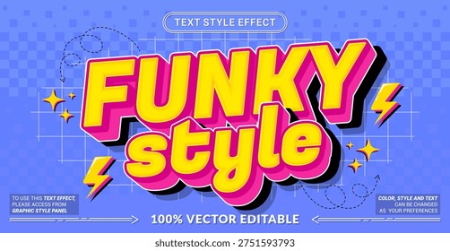 Editable text effect vector “Funky Style” features bold playful 3D lettering with vibrant colors and groovy vibes, perfect for fun posters, youth branding, and energetic designs.