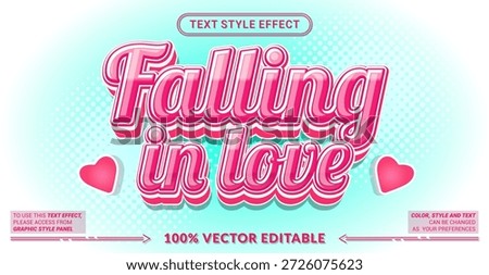Editable text effect vector “Falling in Love” features soft romantic lettering with warm tones, perfect for Valentine events, love themes, invitations, cards, and sweet promotions.