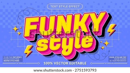Editable text effect vector “Funky Style” features bold playful 3D lettering with vibrant colors and groovy vibes, perfect for fun posters, youth branding, and energetic designs.