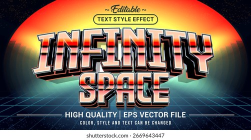 Editable text effect vector “Infinity Space” with futuristic, cosmic, and galaxy-inspired style. Perfect for sci-fi themes, space events, digital posters, and creative typography.