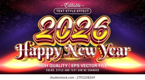 Editable text effect vector “2026 Happy New Year” with festive, bright, and modern style. Perfect for greeting cards, celebration posters, and joyful holiday designs.
