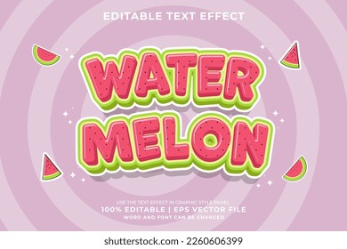 Editable text effect Watermelon 3d Traditional Cartoon template style premium vector