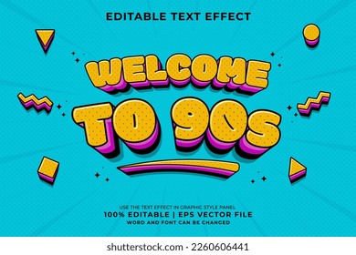 Efecto de texto editable Bienvenido al vector premium del estilo de plantilla de dibujos animados tradicionales de los años 90