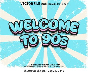 Editable text effect Welcome to 90s 3d template style premium vector