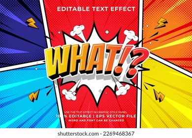 Efecto de texto editable Qué vector premium de estilo 3d Cartoon Comic