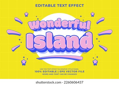 Editable text effect Wonderful Island 3d Traditional Cartoon template style premium vector