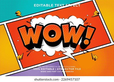 Editable text effect Wow 3d Cartoon Comic style premium vector