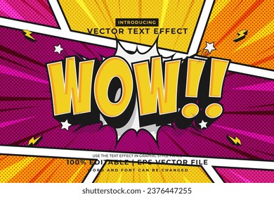 Editable text effect Wow 3d cartoon template comic style premium vector